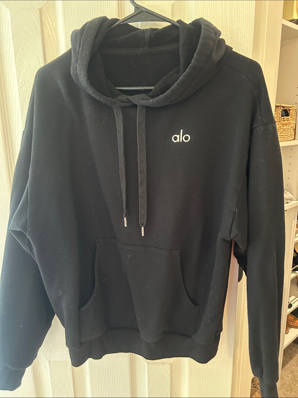 ALO Yoga Men’s Black Crewneck Hoodie with White Logo